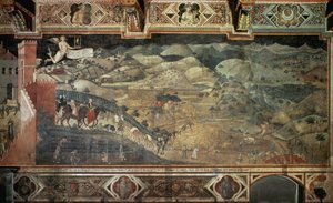 Landsbygden (detalj av Effekterna av gott styre i städer och på landsbygden) - Fresk av Ambrogio Lorenzetti (1285-1348?) , 390x810 cm av Ambrogio Lorenzetti