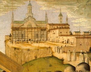 Bau der Certosa di Pavia, von Ambrogio da Fossano genannt Bergognone (1453-1523 ca.), Italien 15. Jahrhundert, Detail