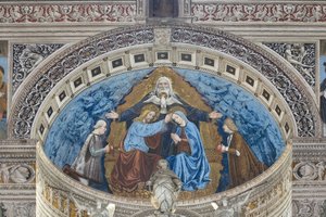 Jungfru Marias kröning med Gud och den helige Ande mellan Francesco och Ludovico Sforza