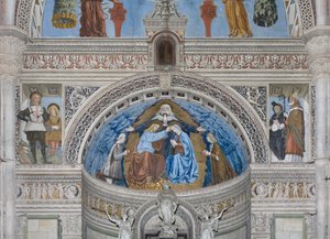 Jungfru Marias kröning med Gud och den helige Ande mellan Francesco och Ludovico Sforza, 1500-1522