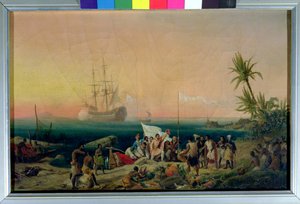 Jean de Bethencourt (ca 1360-1425), Norman Navigator, upptäcker ön Lanzarote 1402, 1848 av Ambroise Louis Garneray