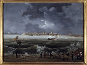 Saint Malo, av Louis Garneray, sd. omkr. 1820, Olja på duk, H. 0,330; L. 0,460. CCIP Coll. av Ambroise Louis Garneray
