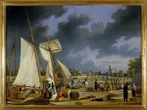 Hamnen i Caen, av Louis Garneray, sd. omkr. 1820, Olja på duk, H. 0,330; L. 0,460. CCIP Coll. av Ambroise Louis Garneray