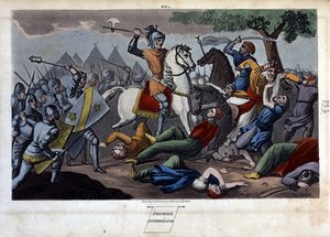 Slaget vid Poitiers: Charles Martel besegrade mellan Tours och Poitiers Abd al-Rahman I eller Abderamane I (Abd al-Rahman) (731-788), kung av Saracens 732 - Designad och graverad av Ambrose Tardieu 1825.