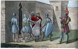 Karl III, "Den enkla" (879-929), karolingisk dynasti. Detrone 922 och tvingades rädda sig själv tog han sin tillflykt till Herbert II av Vermandois (ca 880-943) som höll honom fången i slottet Peronne 923. - Designad och graverad av Ambroise Tardi av Ambroise Tardieu