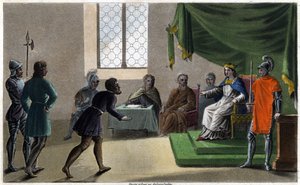 Childebert II den rättfärdige ger rättvisa åt sina undersåtar (711). Designad och graverad av Ambroise Tardieu 1825. av Ambroise Tardieu