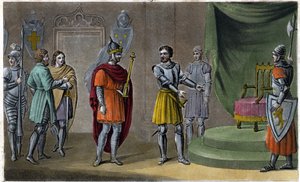 Chilperic II (670 - 721) placerades på tronen av Rainfroi 715. Designad och graverad av Ambroise Tardieu 1825. av Ambroise Tardieu