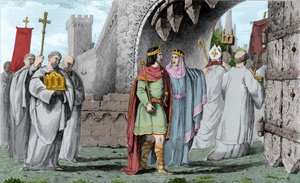 Chilperic I (539-584) i en religiös procession - Chilperic I, efter mordet på Sigebert, gick in i Paris efter en procession för att inte synas bryta mot den ed han hade avlagt att komma endast med sina bröders samtycke. Brunehaut (eller Brunehilde av Ambroise Tardieu