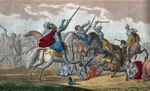 Clovis I (466-511), Frankernas kung, Merovingernas dynasti - Under slaget vid Tolbiac mot Alamanerna lovade han att konvertera till katolicismen om Gud ger honom seger - Rita och grava av Ambroise Tardieu 1825
