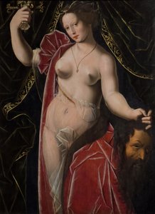 Judith håller upp Holofernes huvud, ca 1530-1533 (Olja på trä) av Ambrosius (after) Benson