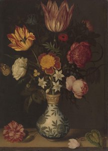 Stilleben med blommor i en Wan-li vas