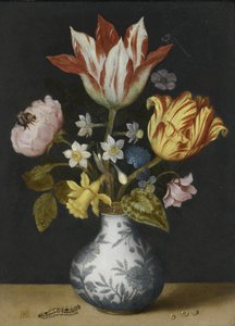 Stilleben av blommor i en Wan-Li vas
