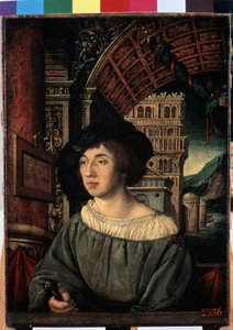 ""Porträtt av en ung man"" En karaktär av hög rang, i renässansstil. Målning av Ambrosius Holbein (1494-cirka 1520) 1518 Mått 44x32,5 cm Eremitagemuseet, Sankt Petersburg