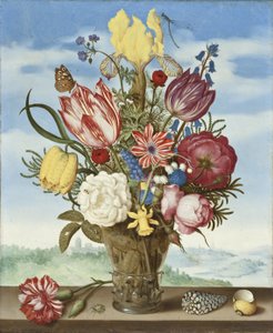 Bukett blommor på en avsats av Ambrosius the Elder Bosschaert