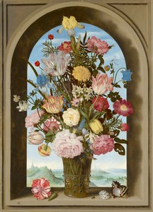 Vas med blommor i ett fönster, ca 1618