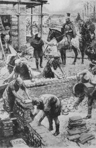 En romersk general som leder byggandet av ett guvernörshus vid Darent, där fundamenten fortfarande finns kvar (litho)