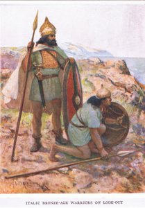 Kursiv bronzealderkrigere på udkig, illustration fra The Roman Soldier