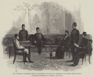 Herr Harris pass undersöks och läses i närvaro av Ahmed Feizi Pasha, Jemens generalguvernör, i Sanaa