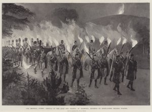 Våra kejserliga gäster, tsarens och tsarinans ankomst till Balmoral, eskorterad av högländare som bär facklor av Amedee Forestier