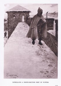 Patrullerar ett nordbrittiskt fort på vintern, illustration från The Roman Soldier, 1928