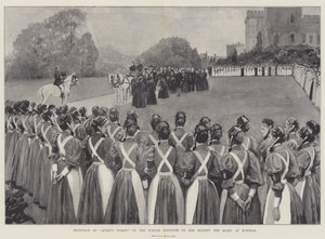 Hennes Majestät Drottningen tar emot drottningens sjuksköterskor från Jubileumsinstitutet i Windsor. av Amedee Forestier