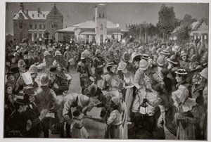 Den brittiska ockupationen av Bloemfontein - En kvällskonsert på torget vid Highland Brigades pipor av Amedee Forestier