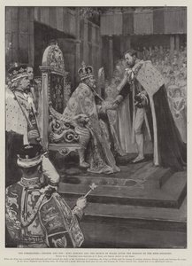 Kröningen, far och son, kung Edward och prinsen av Wales efter hyllningen av arvingen