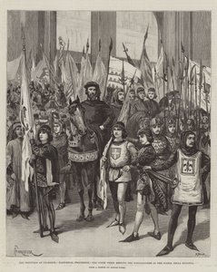 Festivalerna i Florens, historisk procession, Conte Verde möter Gonfaloniere på Piazza della Signoria