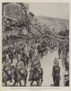 Prinsen i hans furstendöme, den kungliga processionen i Great Duke Gate Street och North Parade, Aberystwyth av Amedee Forestier