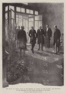 Drottningen i Cimiez, Österrikes kejsares besök hos Hennes Majestät, hans mottagande av herrarna i drottningens hushåll i salen