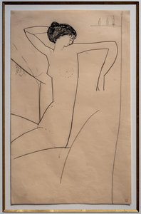Anna Akhmatova, sittande naken, lutar huvudet mot sin vänstra axel av Amedeo Modigliani
