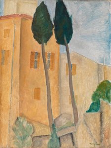 Cypresser och hus i Cagnes av Amedeo Modigliani