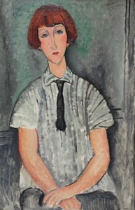 Franska:  Jeune Fille au corsage rayé Ung flicka med randig blus av Amedeo Modigliani