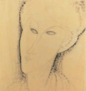 Head of a Woman (penna, pensel, bläck och penna på papper) av Amedeo Modigliani