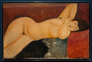Liggande kvinnlig naken med sammanflätade händer av Amedeo Modigliani