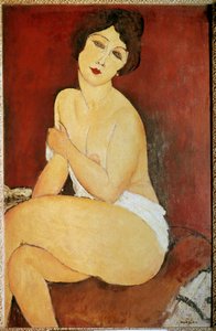 Naken kvinna sittande målning av Amedeo Modigliani (1884-1920) 1917 Sön. 1x0,65 m Collection privee - Stor sittande naken. Målning av Amedeo Modigliani (1884-1920)