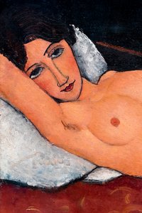 Naken person liggande på en vit kudde, ca 1917 (Olja på duk) av Amedeo Modigliani