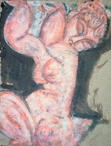 Pink Nude, Caryatid (wc, gouache, krita och penna på papper)