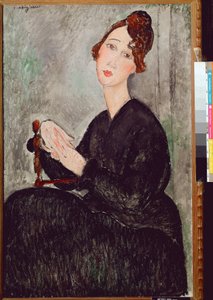 Porträtt av Dedie Hayden (D.H.) Kvinna klädd i svart har det melankoliska uttrycket. Målning av Amedeo Modigliani (1884-1920) 1918 Dim. 92x60 cm Paris, musee national dart moderne av Amedeo Modigliani