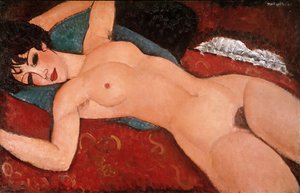 Liggande nakenbild (röd nakenbild) 1917-18 (olja på duk) av Amedeo Modigliani