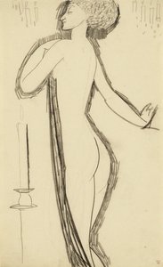Stående kvinna naken i profil med tända ljus, ca. 1911