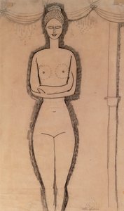 Stående naken (penna på papper) av Amedeo Modigliani