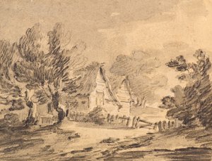 Stuga i ett landskap, ca 1805 (krita, kol och tvätt)