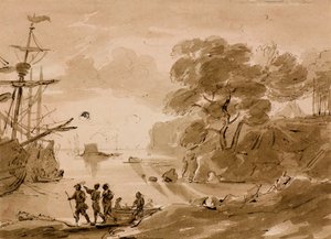 Namnlös [kustscen], c.1803 (penna och tvätt) av Amelia Long