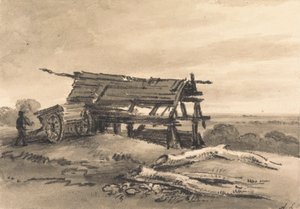 Utsikt vid Harrow: med lantarbetare, vagn och ruinlada av Amelia Long