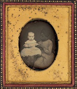 Porträtt av ett barn och en ung kvinna av American 19th Century
