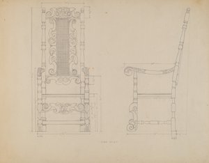 Ritning av en stol av American 20th Century