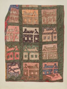Log Cabin Patchwork Quilt av American 20th Century