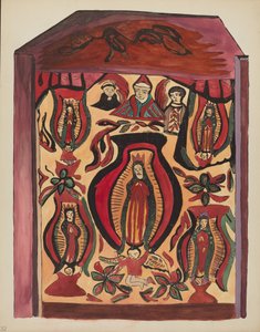 Skylt 32: Our Lady of Guadalupe: Från portföljen "Spanska kolonialdesigner i New Mexico" av American 20th Century