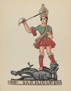 Skylt 38: St. Michael: Från portföljen "Spanska kolonialdesigner i New Mexico av American 20th Century